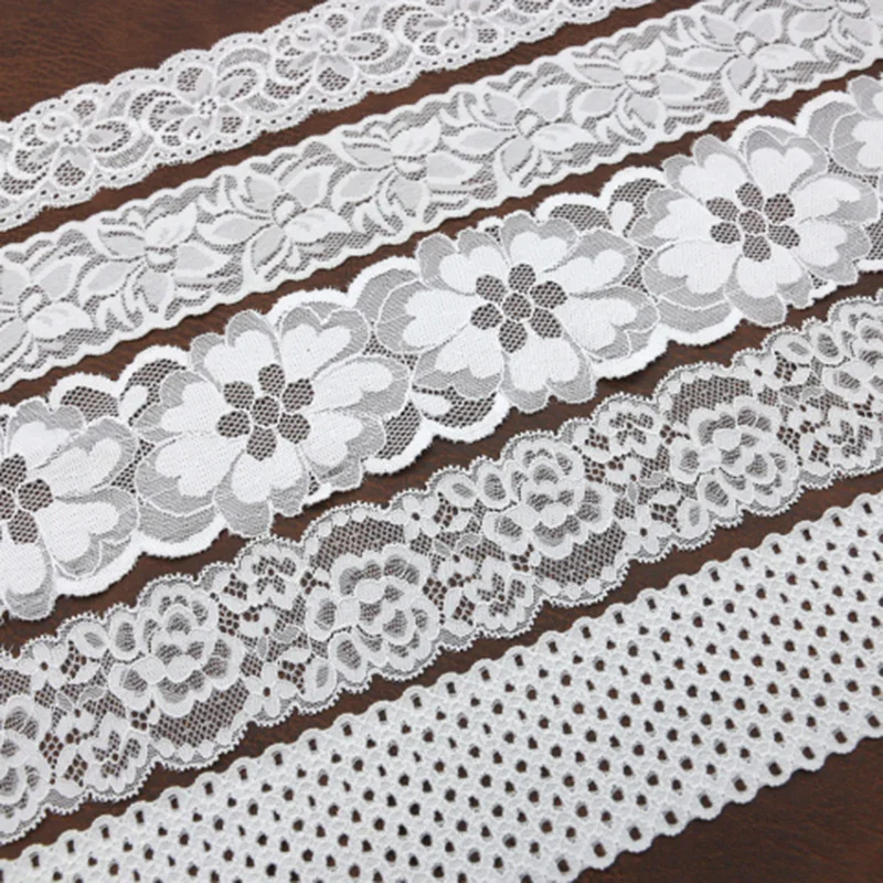 (5 Meters/roll) White Elastic Lace Sewn Textile Fabric Home Clothing Wedding Dress Accessories Decoration Handmade DIY