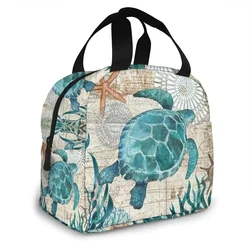 Sea Turtle Lunch Bags for Women Men Insulated Lunch Box Tote Bag with Front Pocket for Office School Picnic Thermal Bento Bag