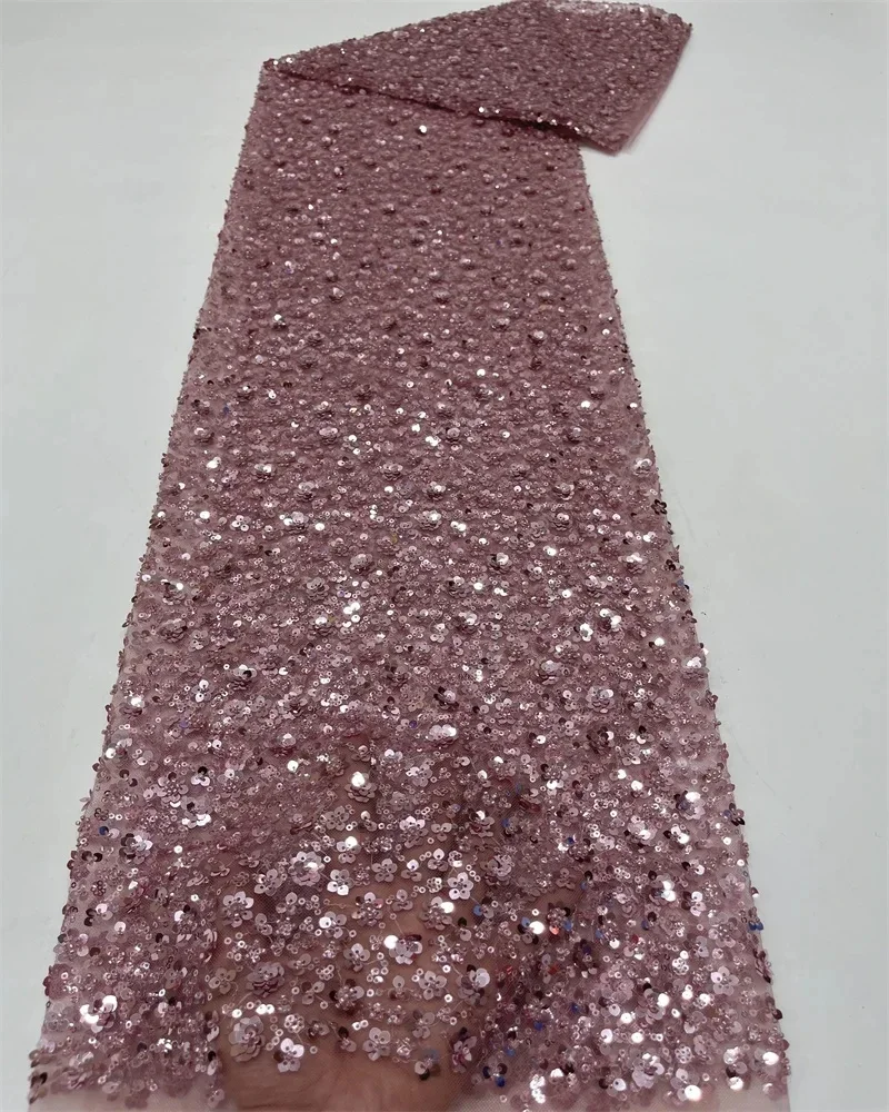 High Quality African Fabric for Women 2026 French Beaded Luxury Tulle Nigerian Sequins Net Lace Wedding Dress Material image 3