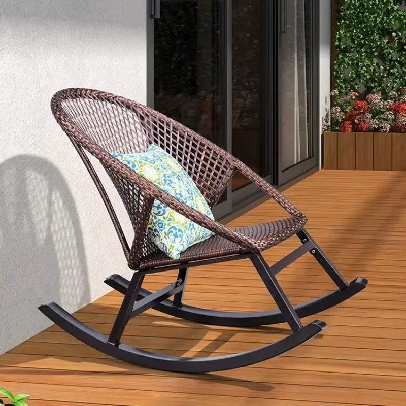 Ergonomic Outdoor Resin Wicker Rocking Chair UV-Resistant Steel Frame All-Weather Patio Rocker Furniture Club Rocker Chair