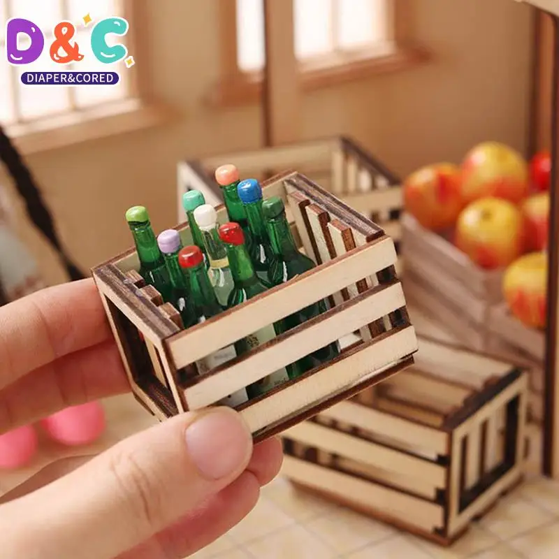 1:12 Dollhouse Miniature Wooden Frame Storage Basket Organizer Box Home Decor Desk Organizer Box Desktop Sundries Collection