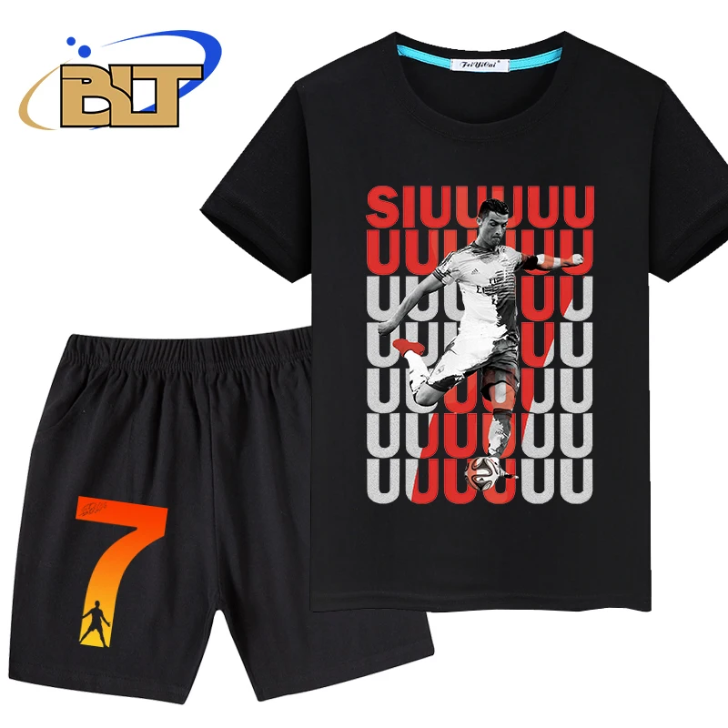 

Ronaldo siuuuuu printed children's clothing children's summer suit T-shirt shorts 2-piece set suitable for boys and girls