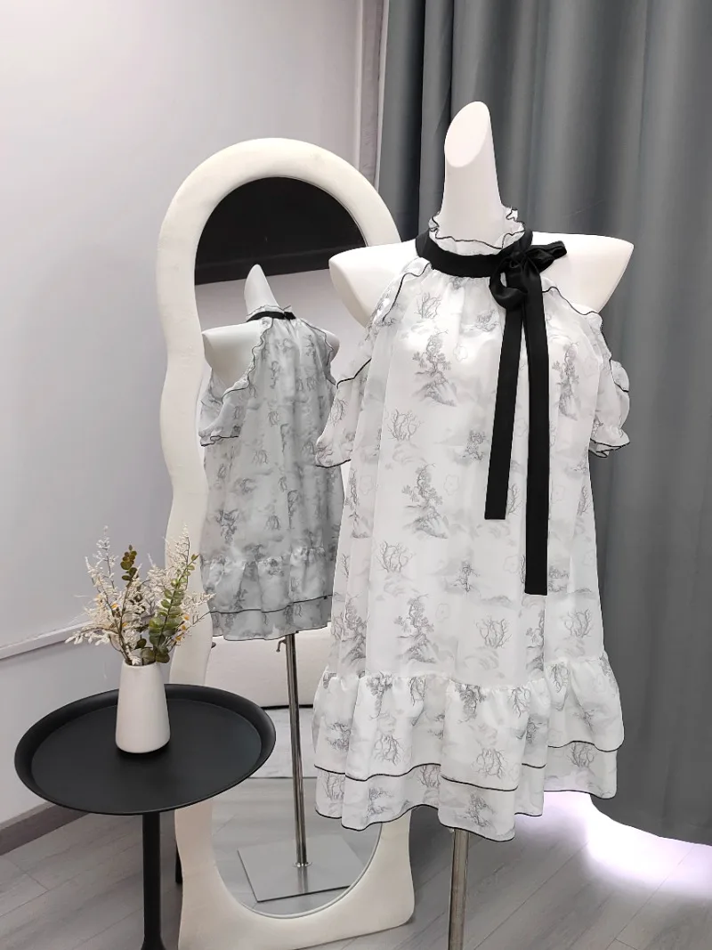 

Hot Girl Halter Neck Dress Women's Summer Chinese Style Off Shoulder Sleeveless A-line Short Dress Fashion Female Clothes