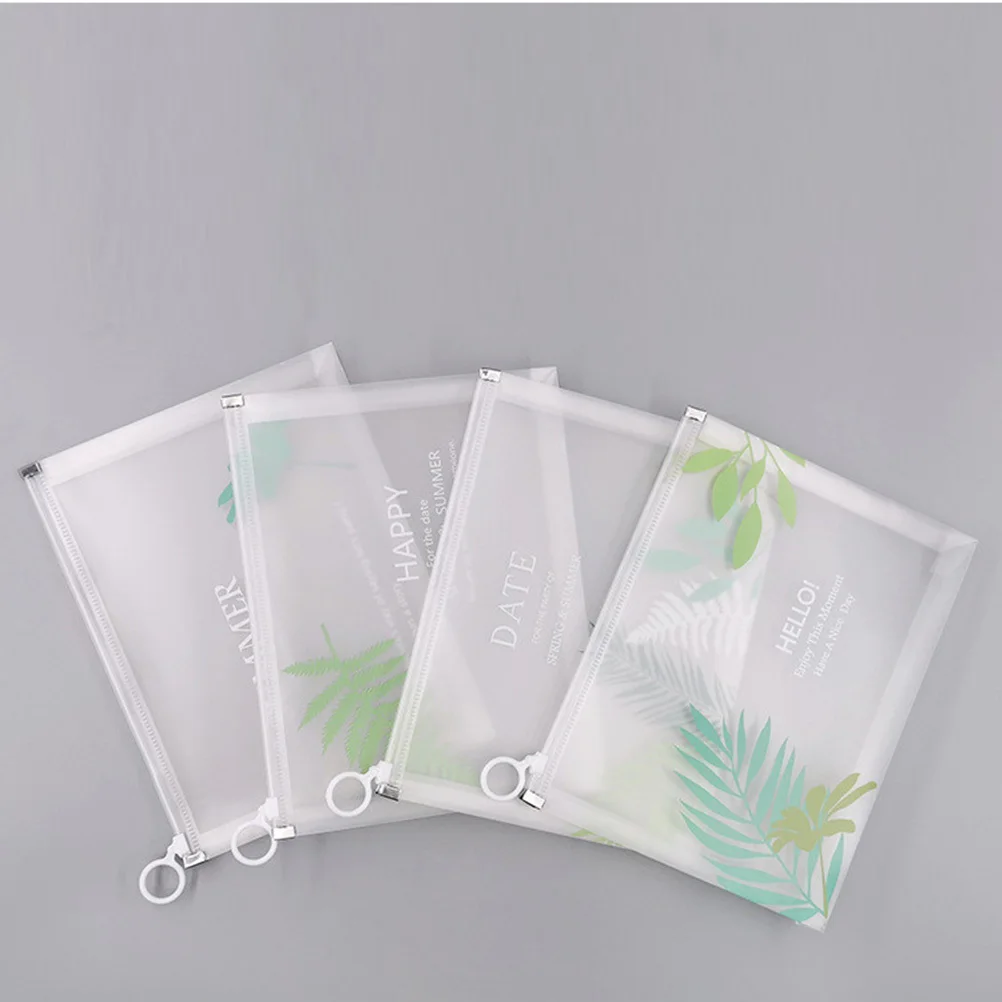 

4pcs File Pockets Heavy Duty Waterproof Pp Zipper File Bags For School Office Stationery Holder Transparent Organizer Students