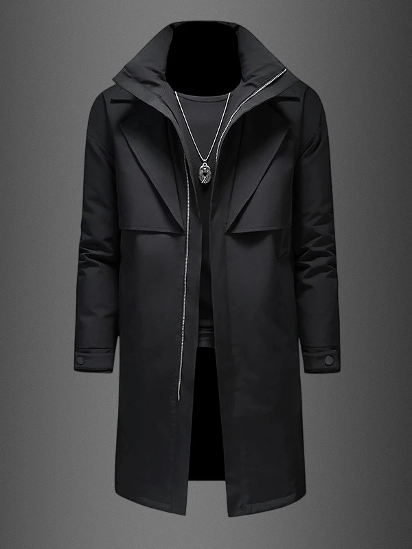 

High-End Men's Long down Jaet Stand Collar Thiened Warm Casual Sle Windbreaker Coat Busin Sle Zipper Closure Pure ...