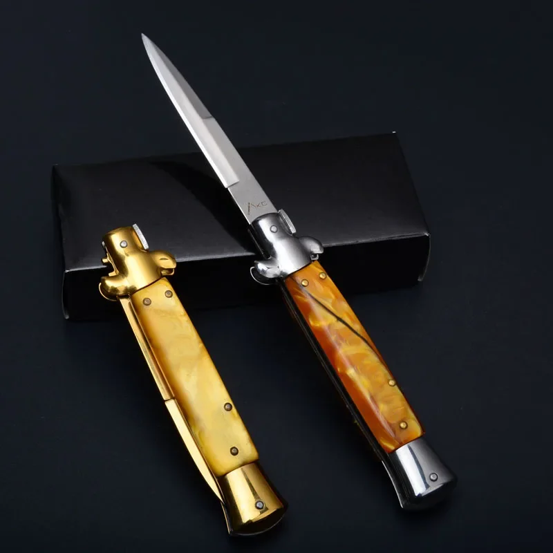 Tactical Godfather Survival Pocket Knife Folding Blade Stainless Steel Metal Handle with Acrylic Party Gift for Man EDC Tools