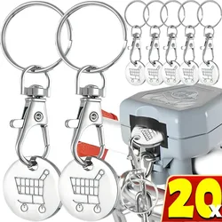 1/20Pcs Shopping Cart Trolley Tokens Key Ring Mini Metal Silver Color Keychains Remover Coin Label Stainless Steel Decoration