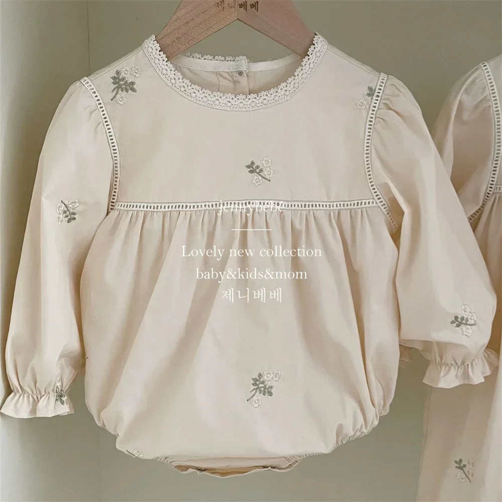 

Baby Girls Embroidered Floral Romper Long Sleeved Baby Onesie Infant Lace Jumpsuit Toddler Newborn One Piece Baby Clothing