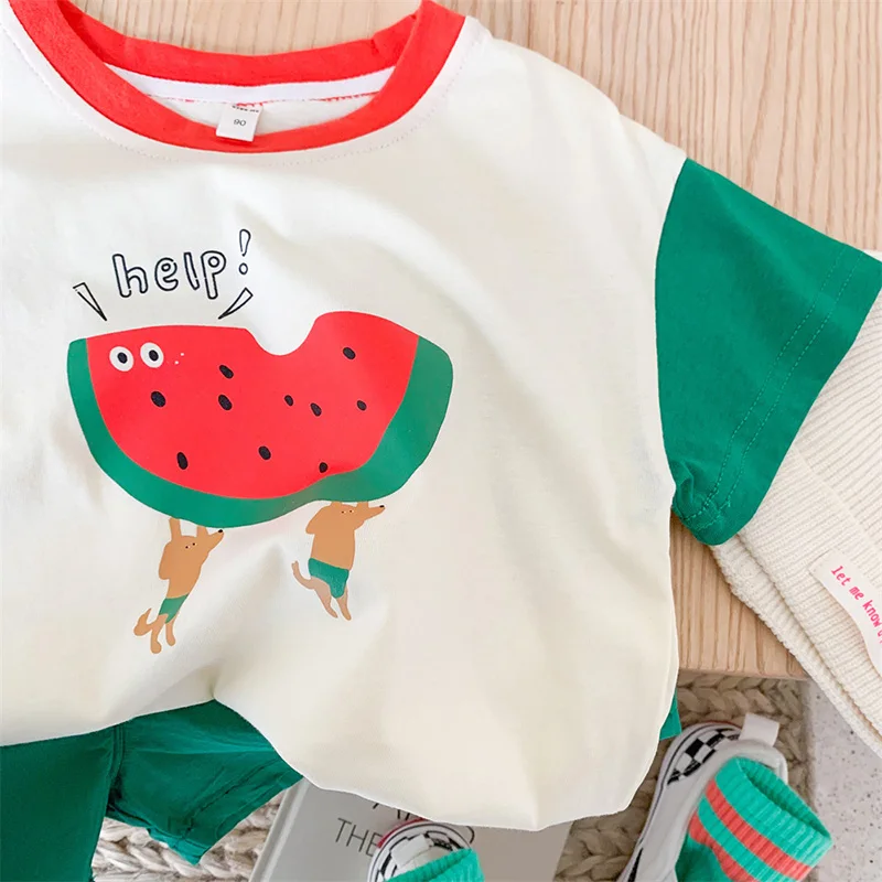 MILANCEL Summer Boys Clothing Set Cute Watermelon Print Tee and Shorts 2 Pcs Boys Suit