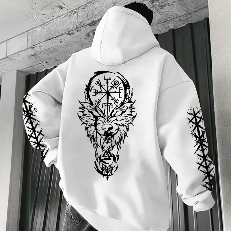 

Mens Ancient Norse Raven Wolf Hooded Sweatshirt 2025 Trendy Winter Autumn Casual Sporty Jogger Top Outwear Fashion Man Hoodie