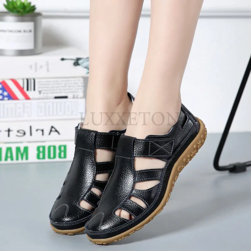 Women Sandals Casual Summer Ladies Soft Beach Sandals Walking Shoes Outdoor Comfort Classic Genuine Leather Woman Sandals