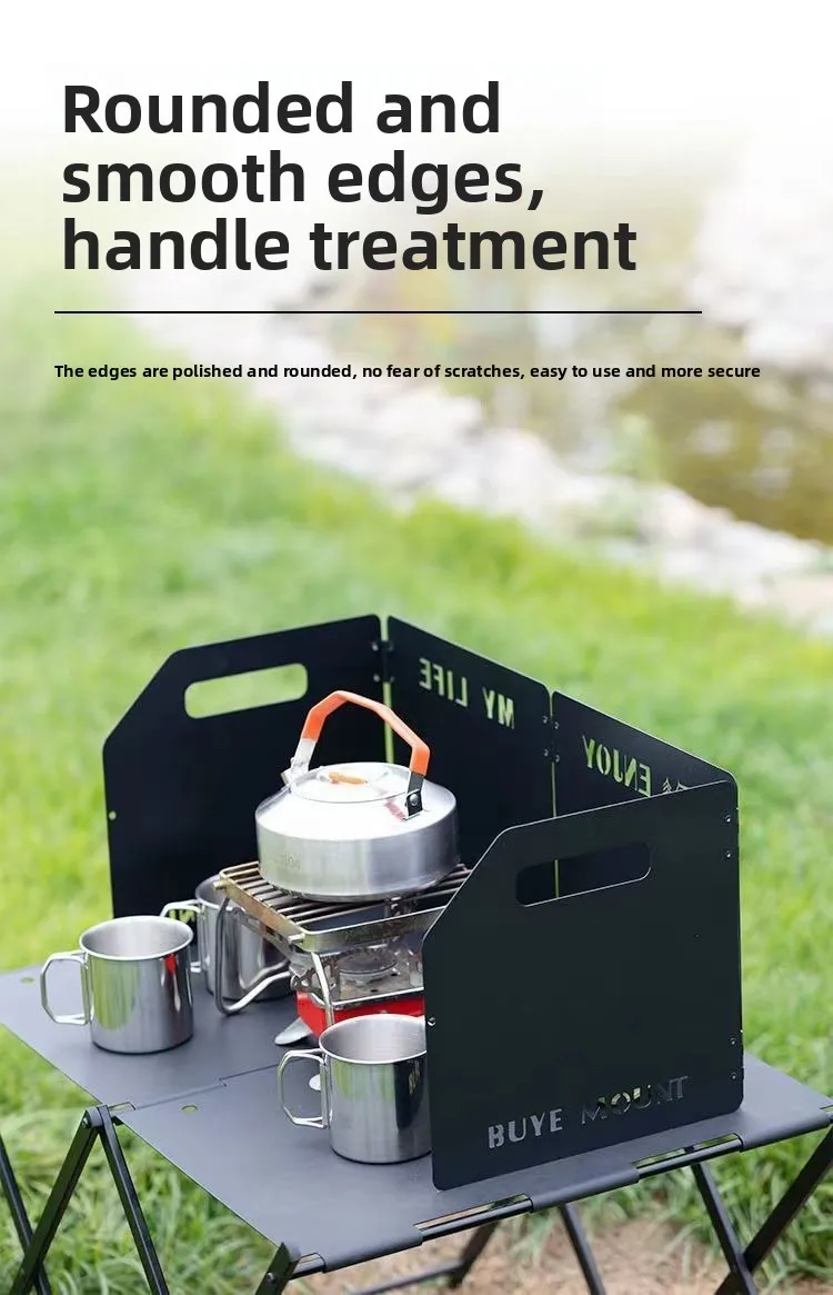 Campingkocher-Windschutz 4-fach faltbarer Windschutz Tragbarer klappbarer Herdschutz Outdoor-Kochen Hochleistungs-Windabweiser aus Kohlenstoffstahl – Detail 7