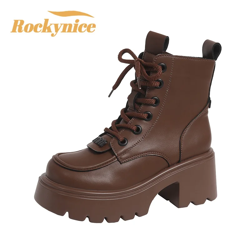 

New Winter Women Warm Snow Shoes Round Toe Chunky Heels Ankle Boots High Platform Leather Shoes for Women Combat Short Boots