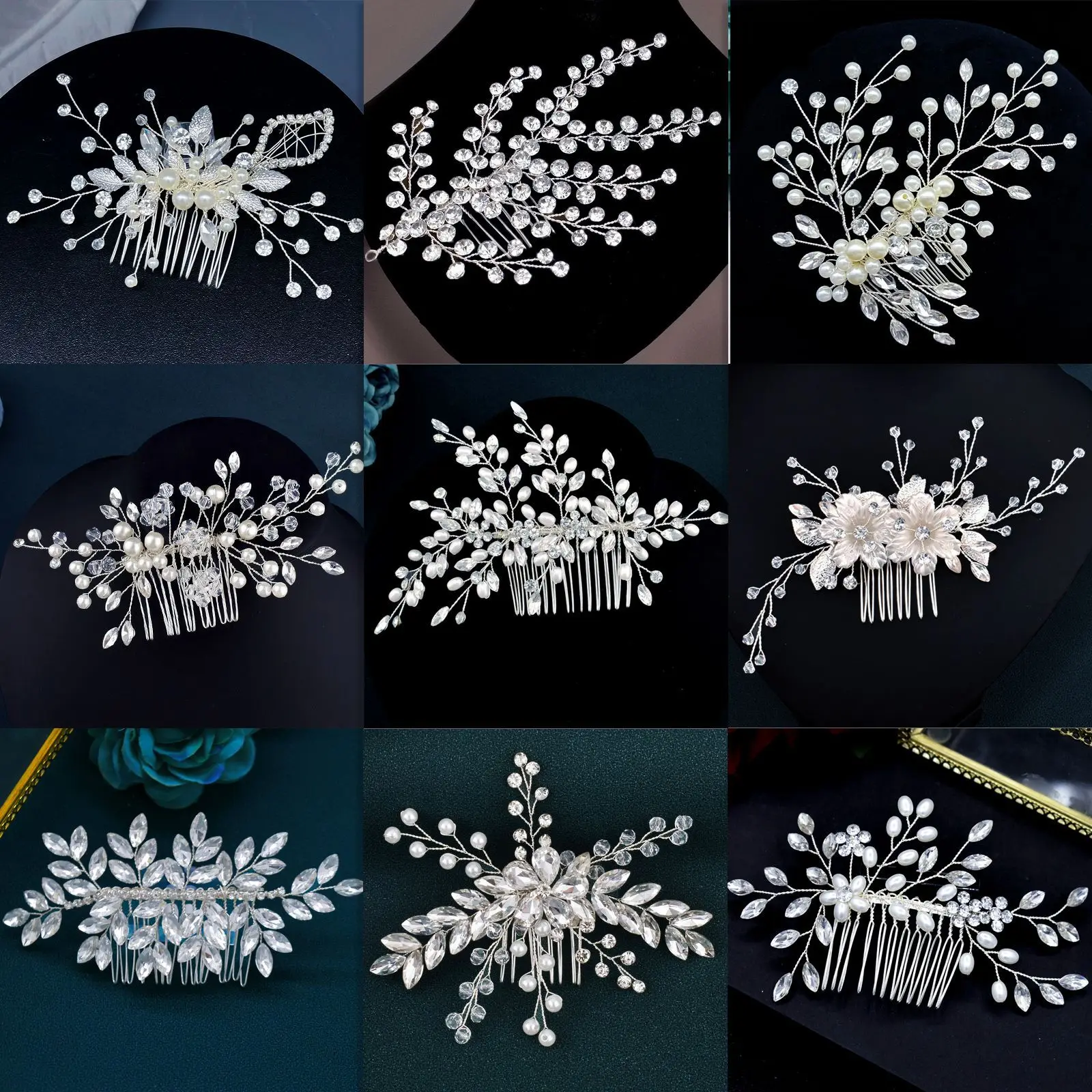 A83 Alloy Leaves Bridal Comb Golden Silver Wedding Hair Accessories Wedding Headpiece Crystal Rhinestones Hair Clips Women Tiara