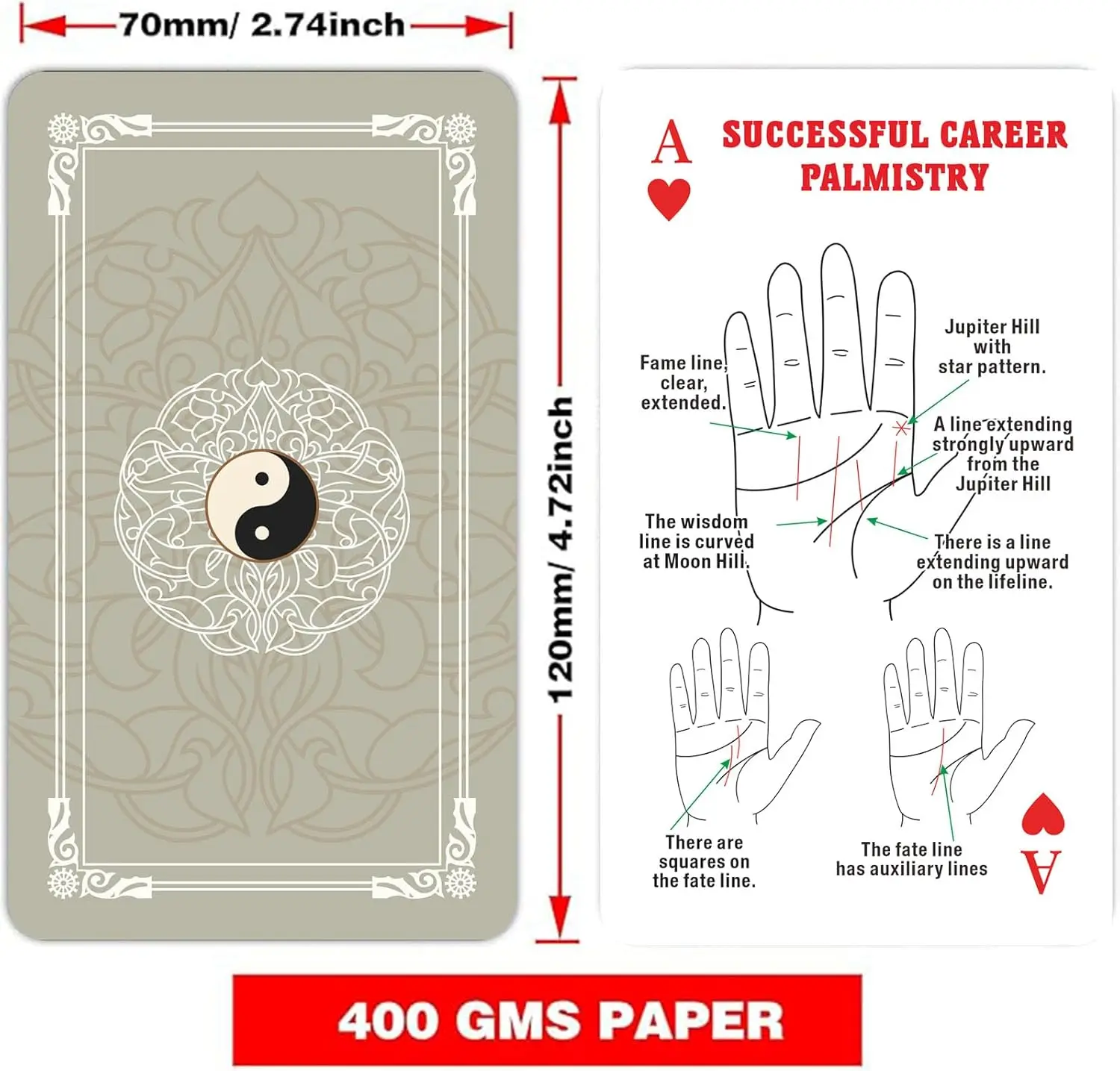 Palmistry Fortune Telling Playing Cards, Playing Oracle Deck, Tarot Cards, Play Card Game, Self-discovery Tool, 12x7cm, 57-Cards