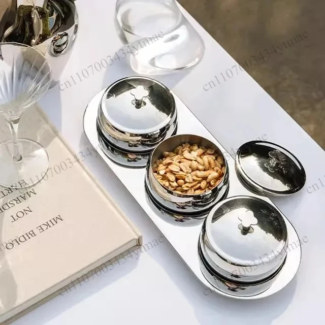 304 Stainless Steel Light Luxury European Fruit Bowl Decorative Snack Tray For Dried Fruit Cookies Household Use