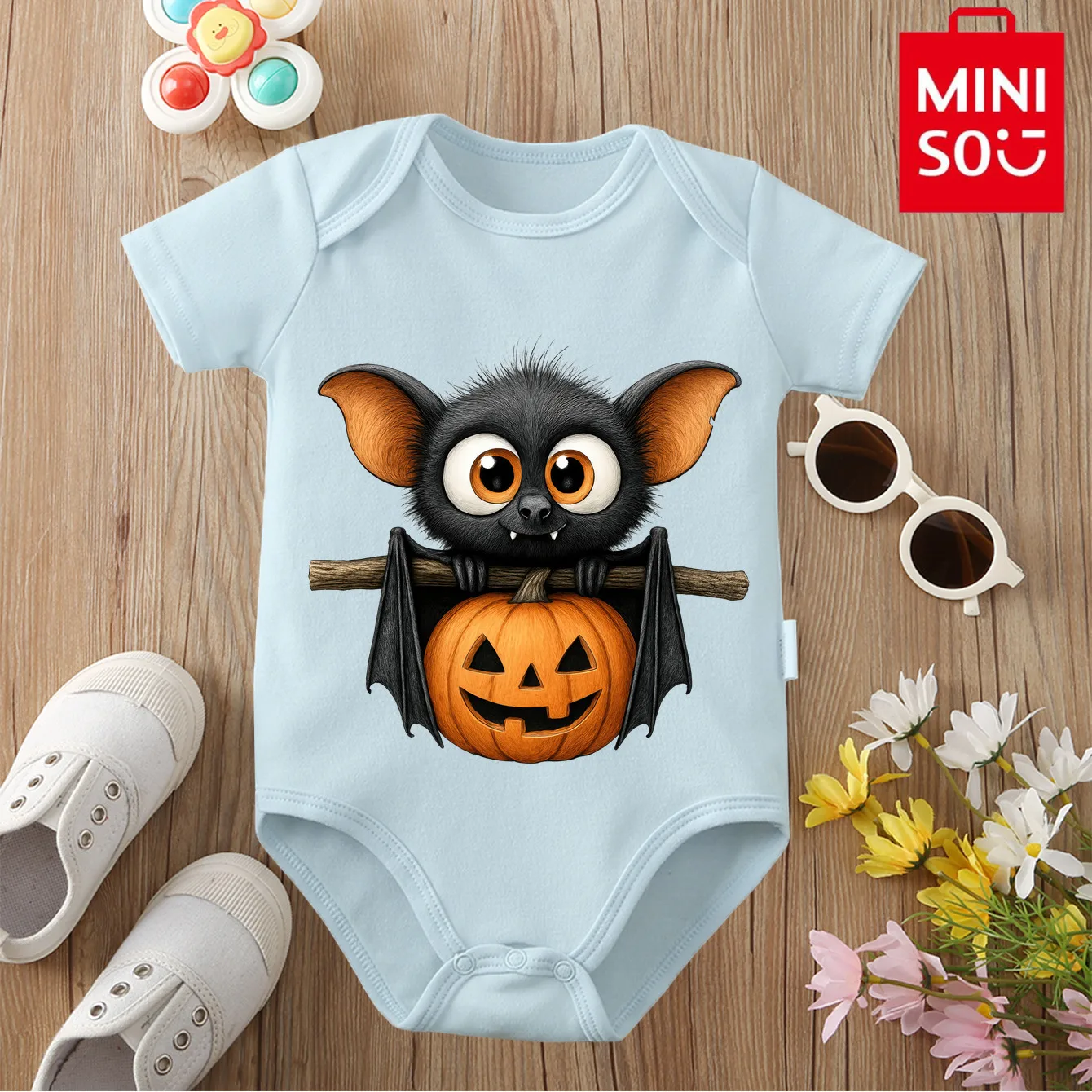 

MINISO Pure Cotton Cloths My First Halloween Candy Bat Cute Print Bodysuit for Baby Onesie Jumpsuit for 0 To 12 Months Newborn