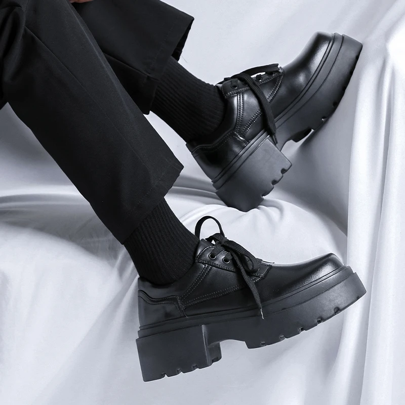 Black Men's thick soled high-quality shoes Versatile fashion designer style Wedding Party Outdoor Leisure Heightened Shoes image 5