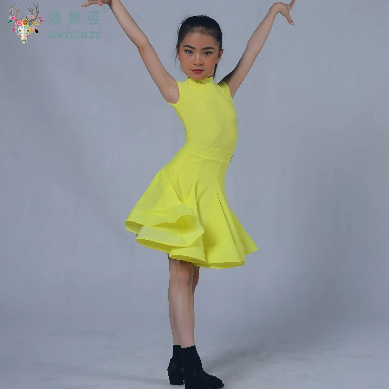 فستان رقص لاتيني احترافي للأطفال للفتيات فساتين رقص قاعة الرقص رومبا تشا تشا سامبا فستان ممارسة الأداء اللاتيني