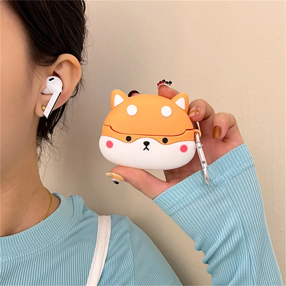 Headphone Case for Samsung Galaxy Buds 3 & Galaxy Buds 3 Pro (2024),Cute Cartoon Shiba Inu Dog Silicone Ear Buds case with Hook