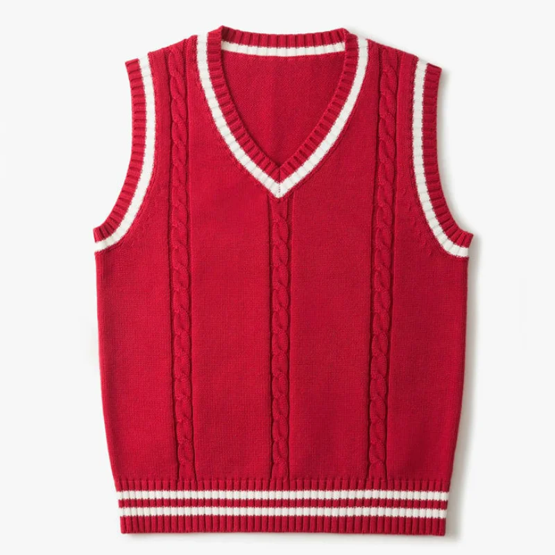 Trui Vest Heren Dikke V-Hals Mouwloze Gebreide Truien Vesten Gestreepte Retro Preppy-Stijl Eenvoudige Chique Losse Casual All-Match