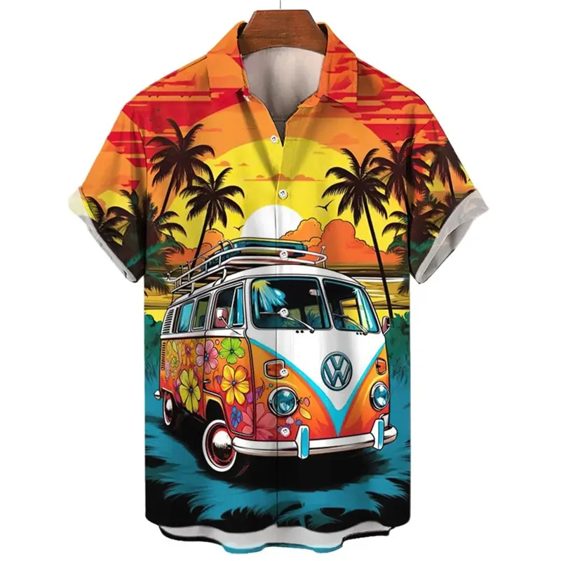 Tropical Palm Tree 3D Print Shirts For Men Vehicle Pattern 3D Printed Hawaiian Shirts Unisex Holiday Short Sleeve Aloha Shirt