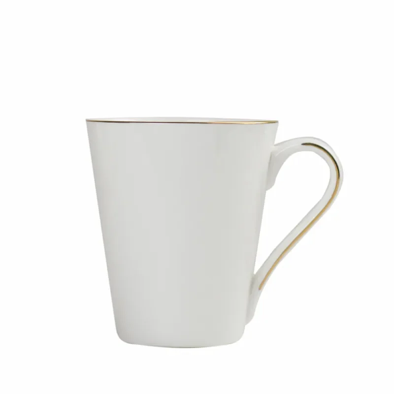 Pure White Brief Ceramic Mug, Bone China, Household Office Coffee Milk Cup with Gold Rim Mark, Drinkware Gift, Porcelain