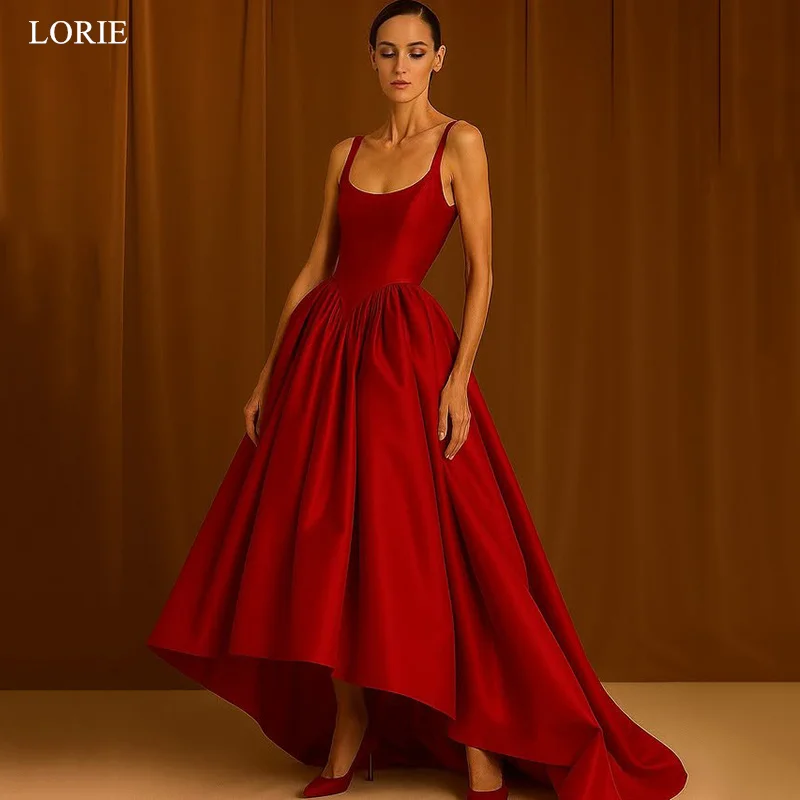 

LORIE Elegan Red Satin Party Dresses Spaghetti Strap Draped Evening Prom Dress Formal Occasions Prom Gown Customized