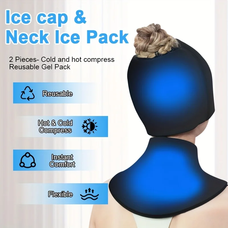 

2-in-1 Migraine Cap & Neck Wrap with Gel Ice Packs - Reusable Hot/Cold Therapy for Headache, Sinus, Sleep & Muscle Relief
