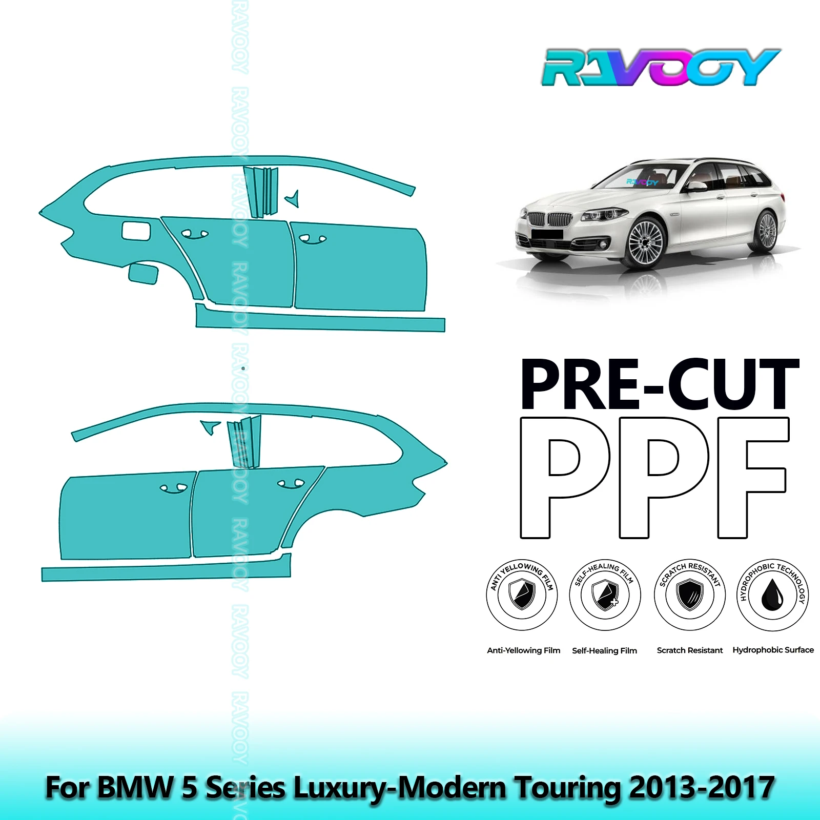 

For BMW 5 Series Luxury-Modern Touring 2013-2017 8.5mil Pre-Cut PPF Door & A/B Pillar Kit TPU Paint Protection Film Set