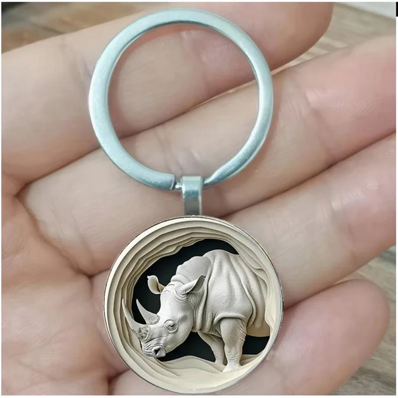 

Vintage white zinc alloy rhinoceros keychain, symbolizing toughness and strength, sending support and encouragement to family an
