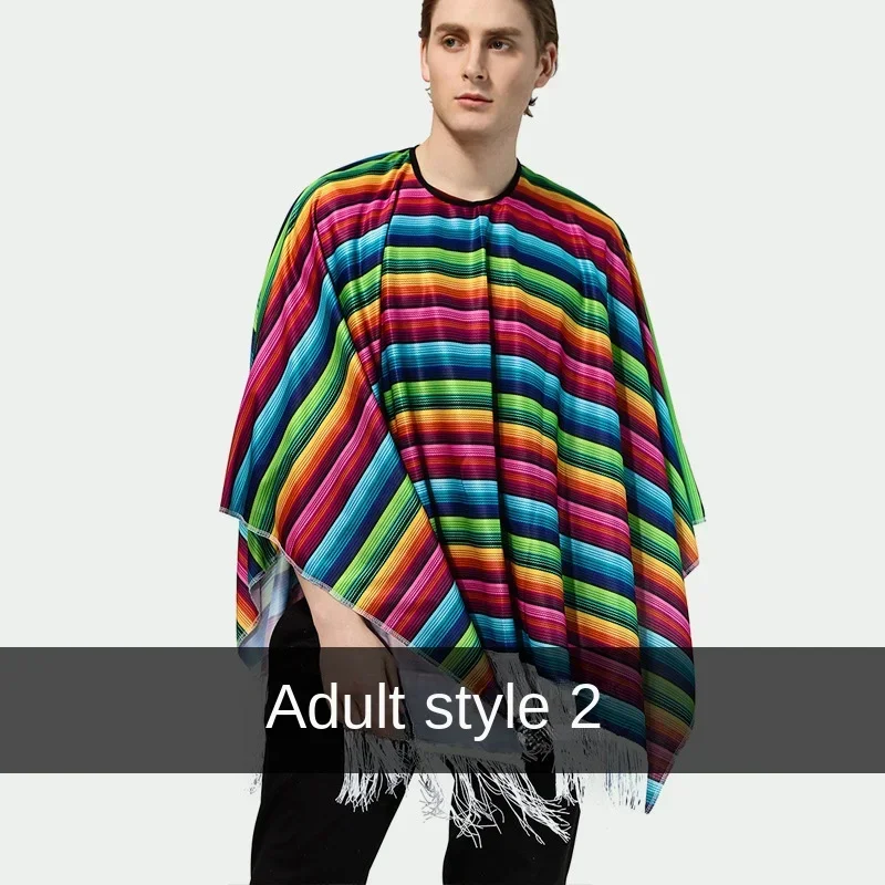 Mexican Ethnic Cloak Cosplay Holiday Costume Party Performance Costumes Adult  Mexican Style Cloak Cape Halloween Dress-up Gifts