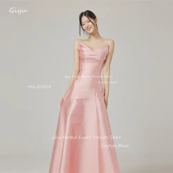 Giyu Elegant Blush Pink Evening Dresses Korea Wedding Photoshoot V Neck Soft Satin Bride Dress Formal Party Gowns Customized