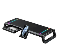 RGB Computer Monitor Lifting Stand Bi-Fold Computer Booster Bracket with 4USB Expansion Ports Desktop Storage Base for Computer