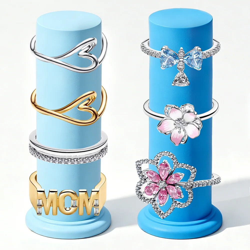 2026 New 925 Silver Princess Love Heart Hollow Cocktail Flower Bow DIY Exquisite Charm Jewelry Ring Display Tool