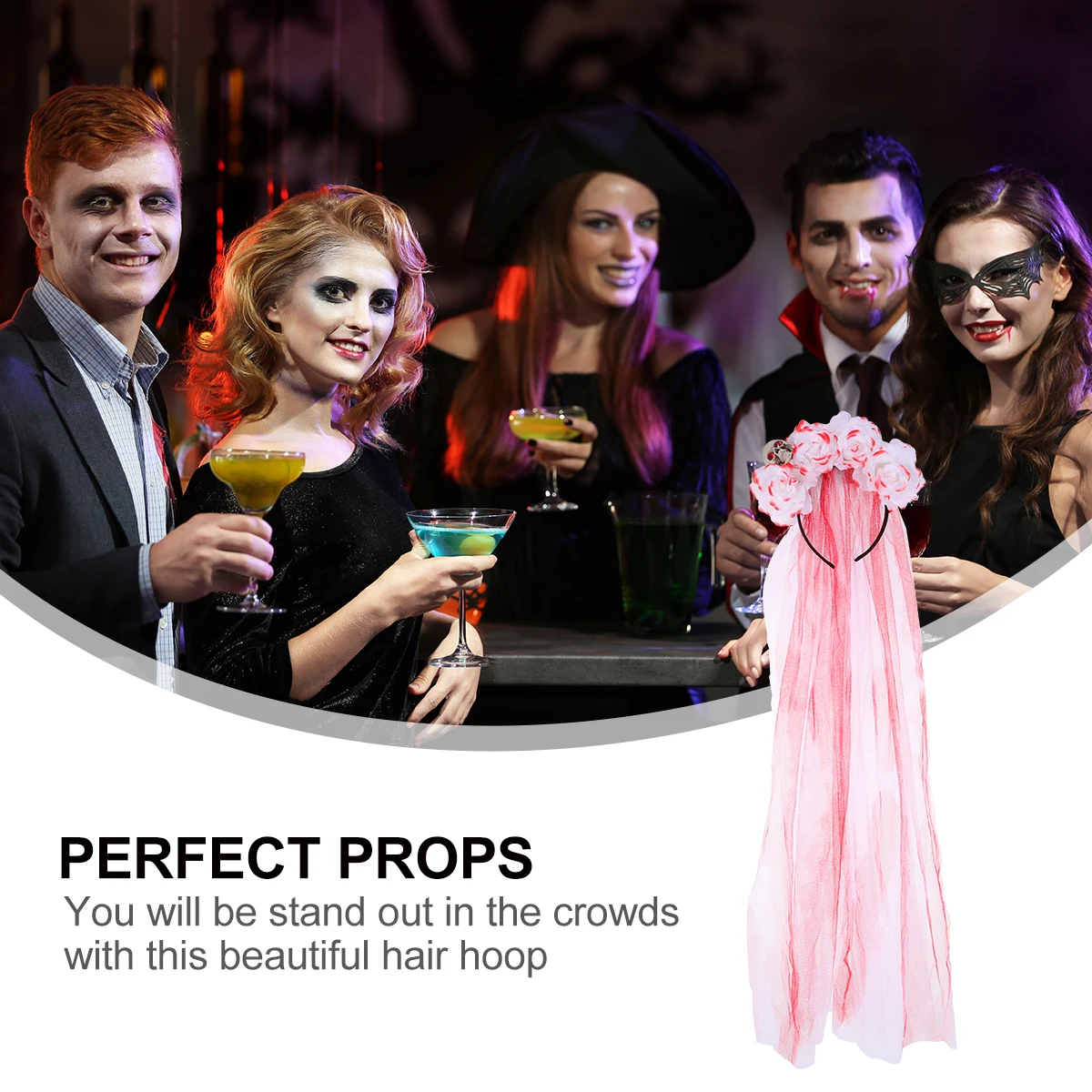 

Skull Headdress Halloween Hair Band Fake Rose Headdress Party Mesh Hairbands Cosplay Props Family Gathering Accessories High