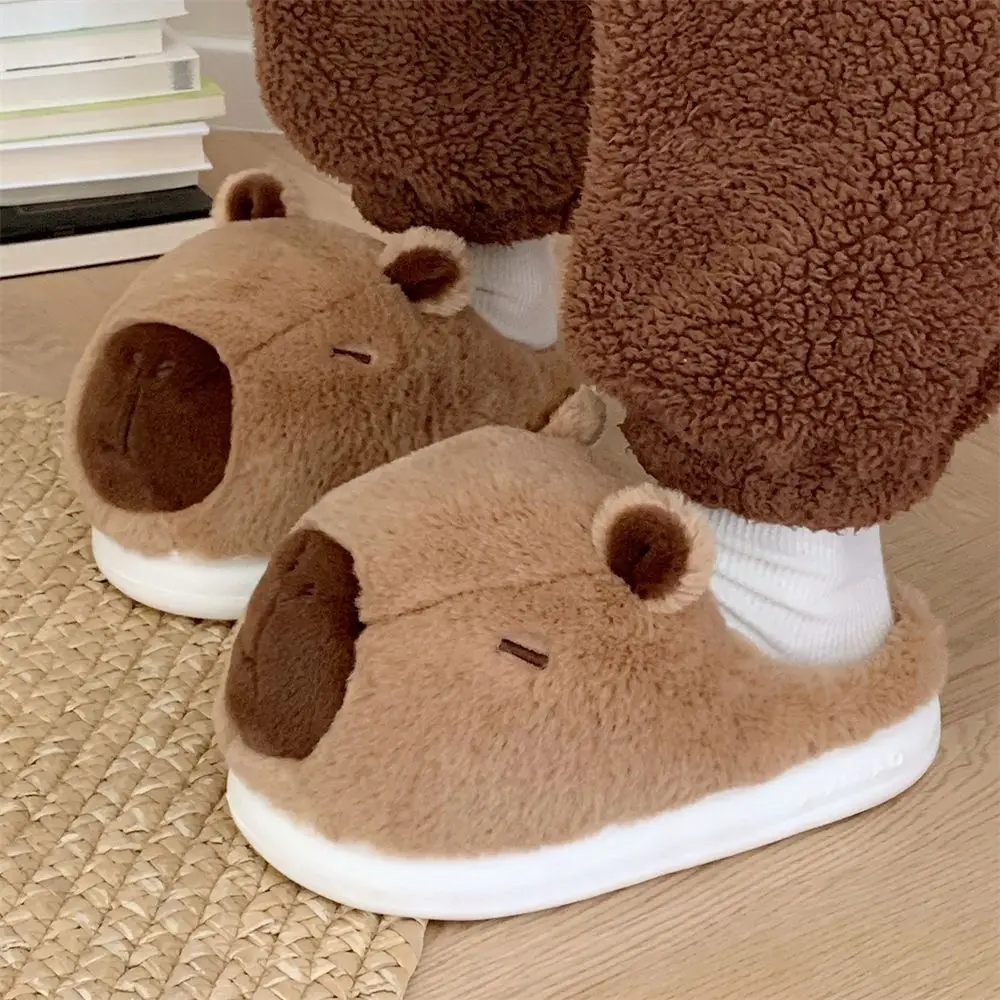 

Cute Winter Home Warmth Hairy Shoes for Men and Women Kapibala Cotton Slippers Non-slip Plus Size Ladies Fur Shoes