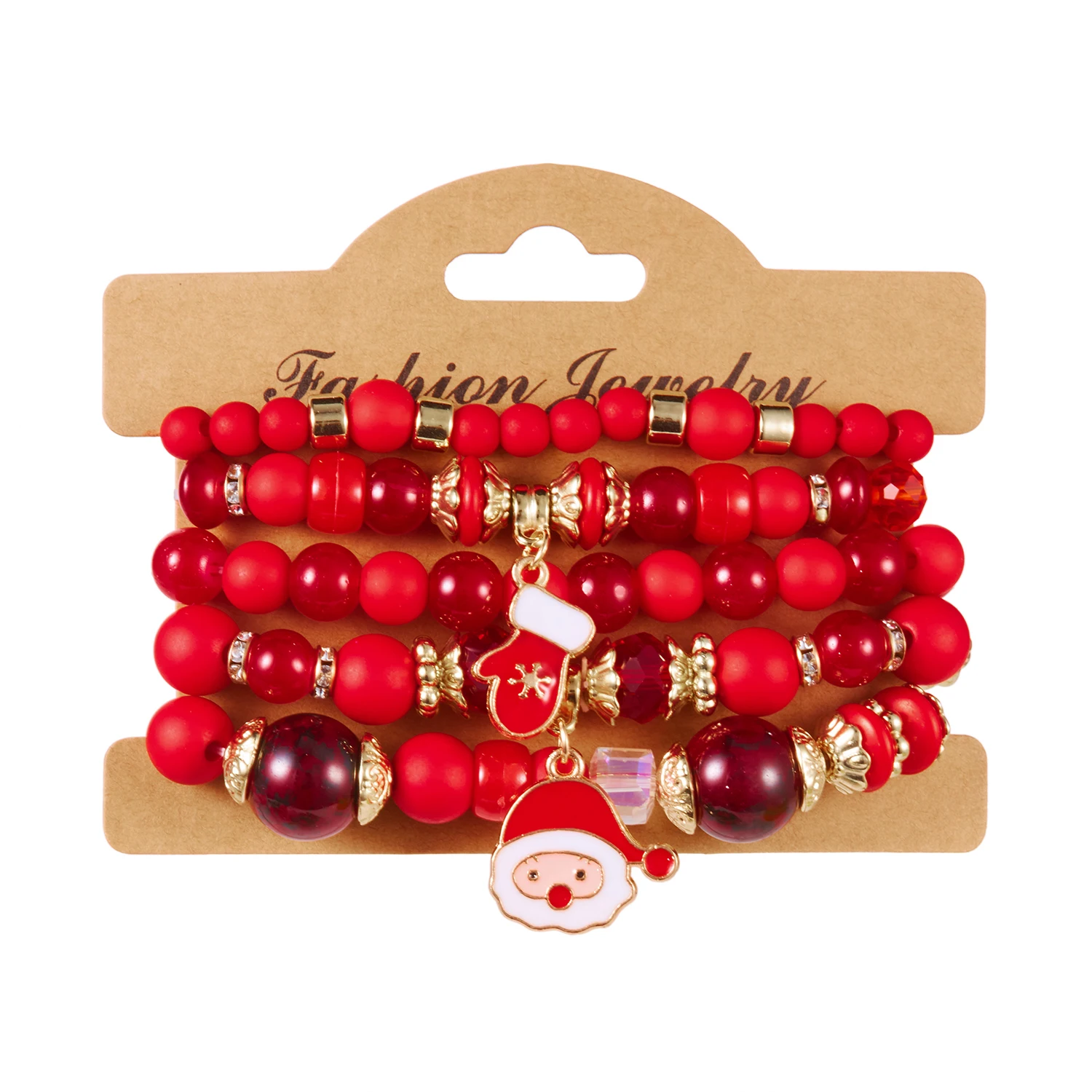 

Christmas Crystal Beaded Multi-Layer Bracelets Set for Women Santa Claus Snowman Tree Bell Pendant Bangle New Year Gift Jewelry