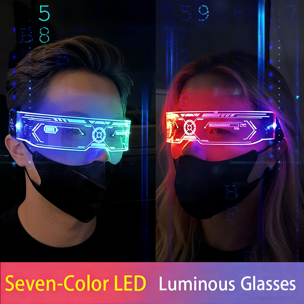 7 ألوان متوهجة مضيئة LED نظارات وامضة ضوء الاكريليك ضوء النيون نظارات الحفلات Cyberpunk مستقبلية لزينة النادي