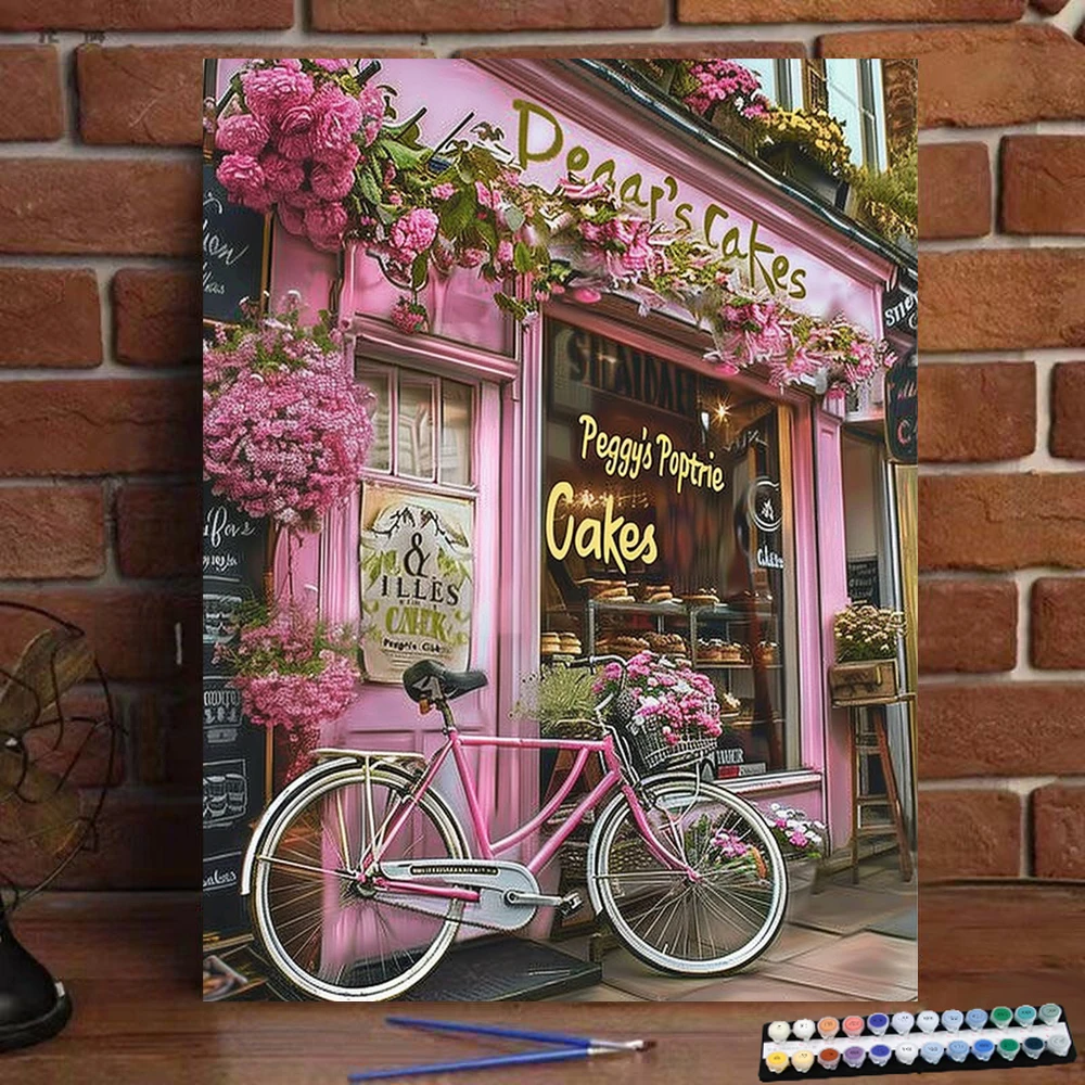 Peinture numérique de café rose faite à la main pour adultes et enfants, décoration murale, art, peinture par numéro, cadeau