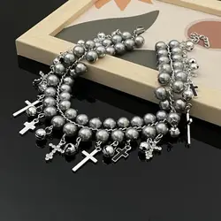 Sweet and Cool Pearl Cross Bell Trendy Necklace for Women Personalized Stacked Clavicle Chain