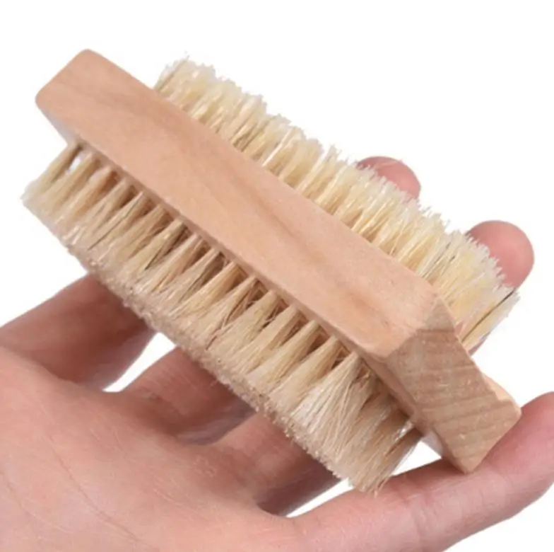 Wood Nail Brush Two-sided Natural Boar Bristles Wooden Manicure Nail Brush Hand Cleansing Brushes 10CM ni156