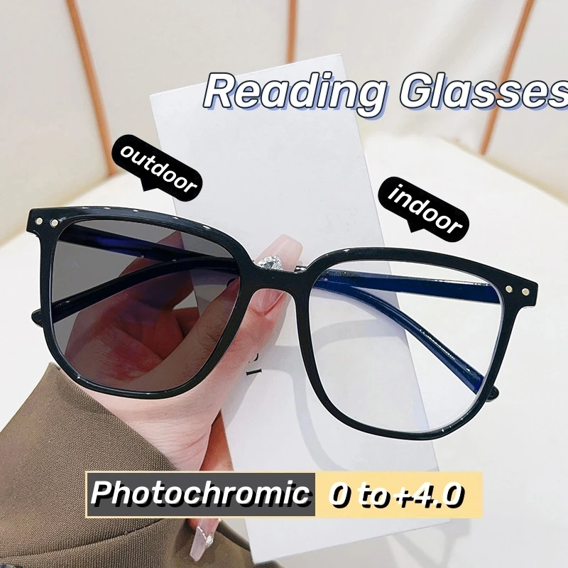 Women Men Ultralight Large Frame Reading Glasses Color Changing Presbyopia Glasses Finished Anti Blue Light Eyewear Diopter