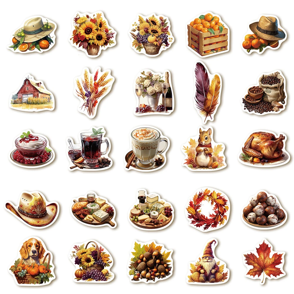 10/30/50pcs Vintage Autumn Thanksgiving Day Graffiti Stickers Decals Laptop Phone Luggage Guitar Waterproof Sticker Kids Toys