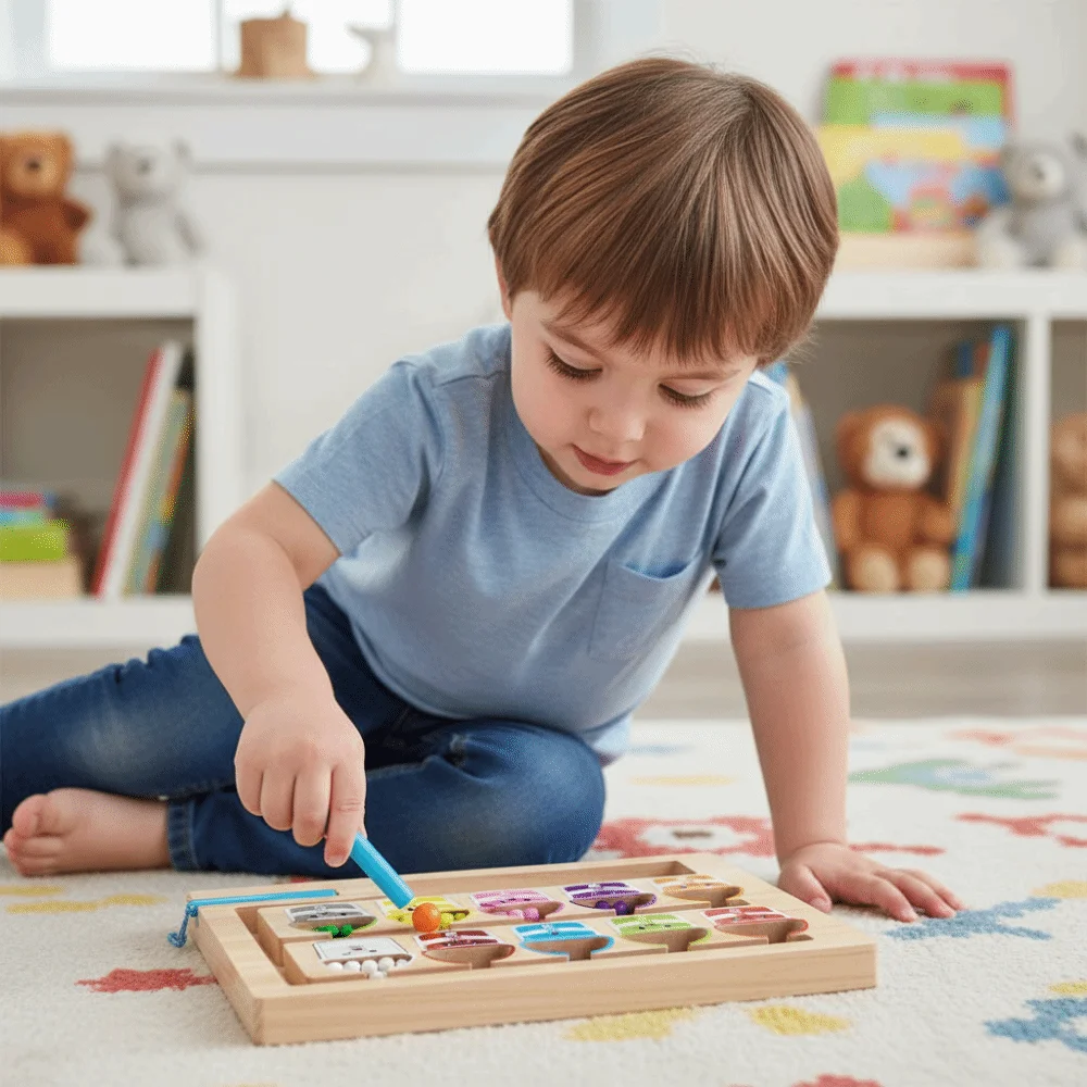 Magnetic Color Sorting Magnetic Maze Montessori Style Wooden Material Magnetic Digital Beads Puzzle Practice Walking Ball
