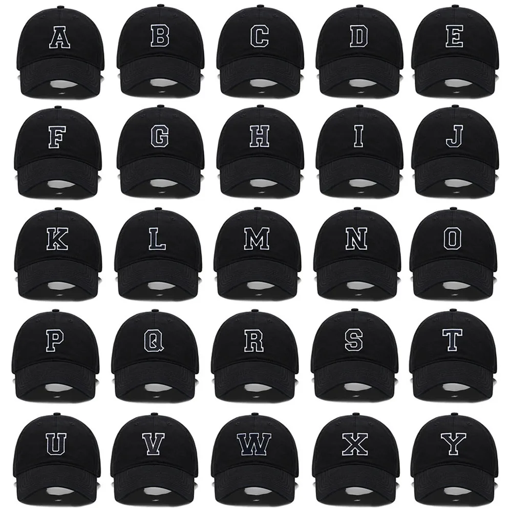 Initial Letter A-Z Black Baseball Cap For Men Womne High Quality Soft Cotton Embroider Fashion Team Sport Visors Snapback Caps