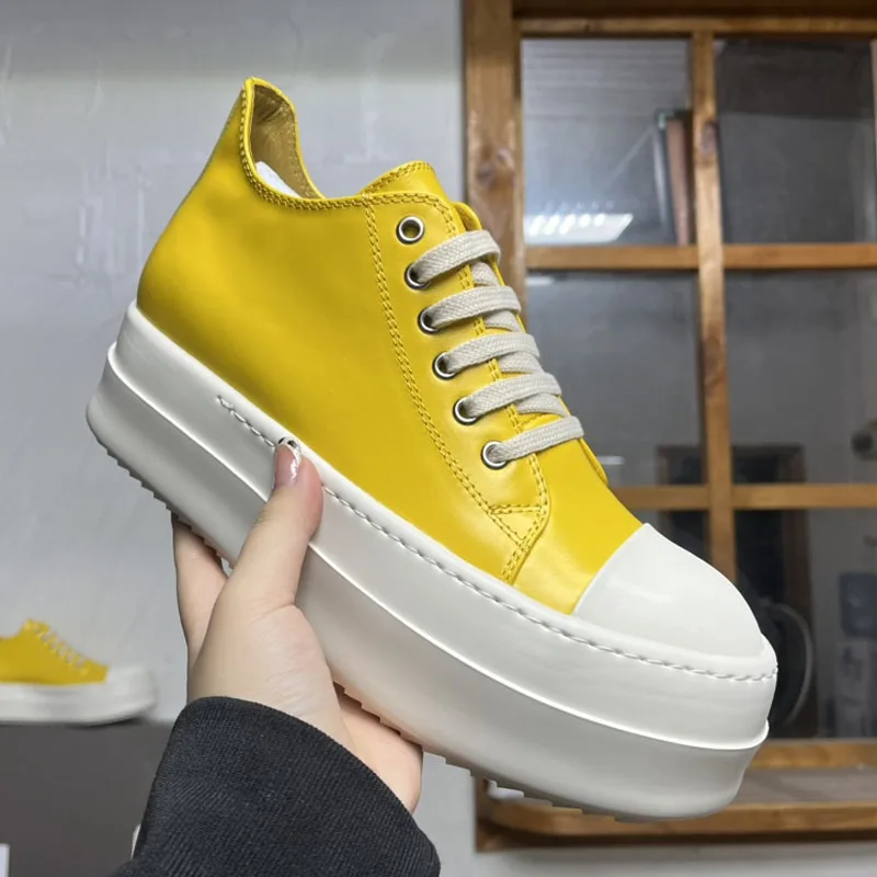 

Men's Sneakers Yellow Solid Shoes for Man Fashion Men's Casual Shoes Height Increase Lace-up Male Sneakers