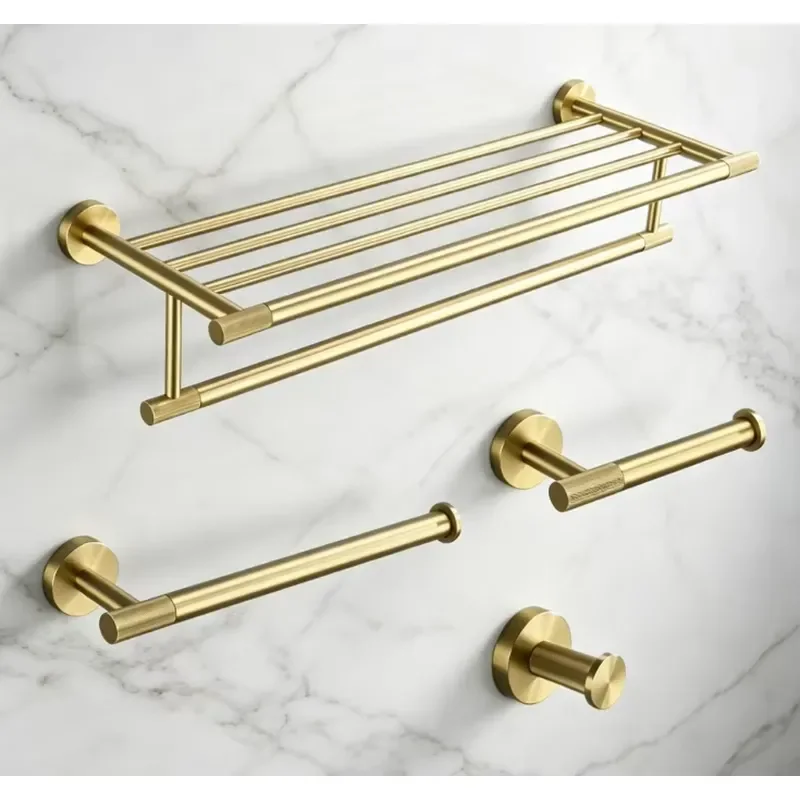 WEIHAO Brushed Gold 500mm Towel Shelf Towel Bar Toilet Paper Holder Robe Hook Wall Mounted Bathroom Hardware 4 Piece Set