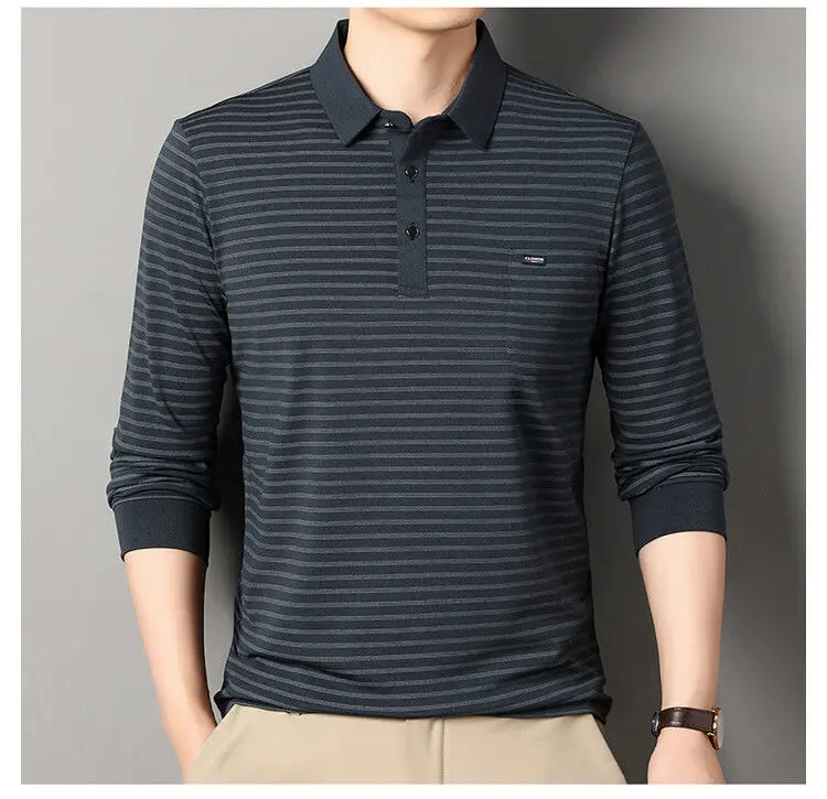 New Spring Autumn Middle-aged Men's Long Sleeve T-Shirt Relaxed Casual Polo Shirt