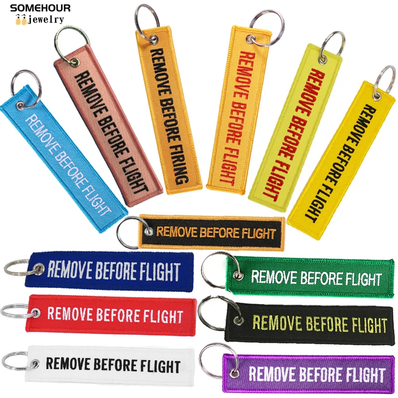 SOMEHOUR Remove Before Flight Motorcycle Embroidery Keychain Wholesale Car Bag Keyring Luggage Tag Aviation Gifts For Christmas